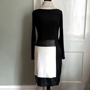 Lauren RALPH LAUREN Long Sleeve Mixed Media Sheath Dress - Pearl White and Black